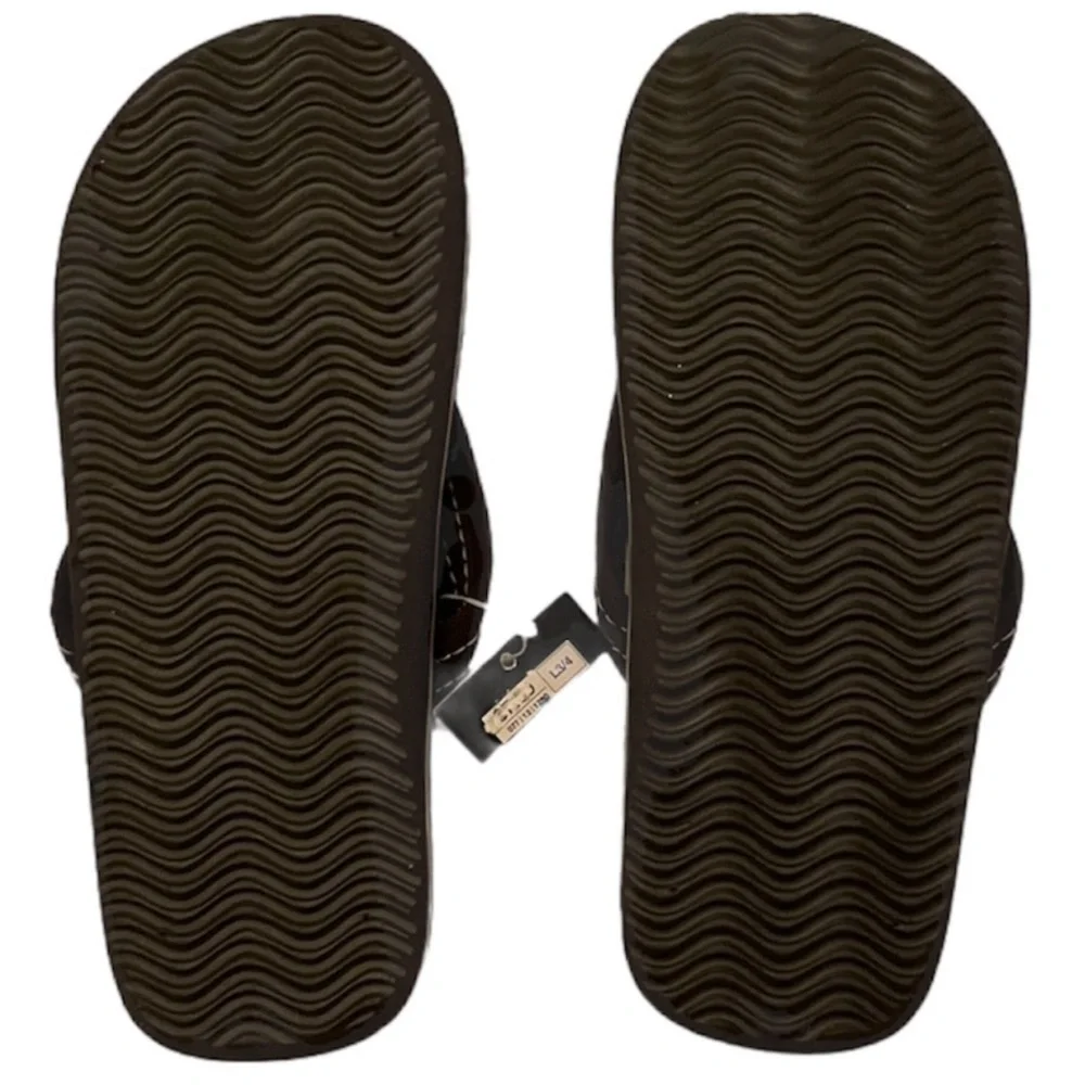 Brown Tropical Flower Flip Flops Casual Floral Unisex Non Gender Kids Size L 3/4